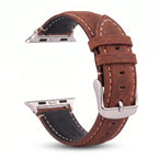Bracelet de remplacement pour Apple Watch en cuir classique marron argent
