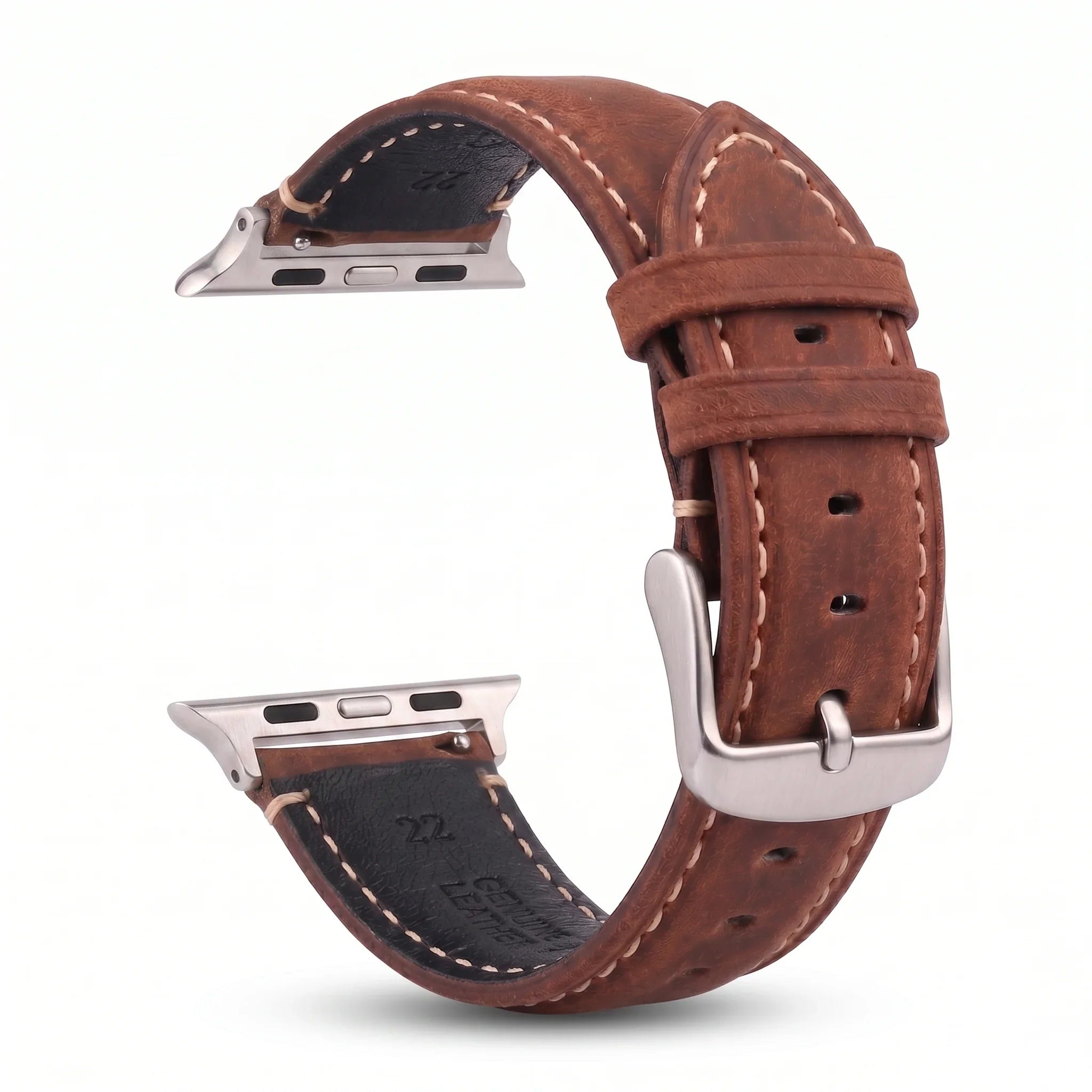 Bracelet de remplacement pour Apple Watch en cuir classique marron argent