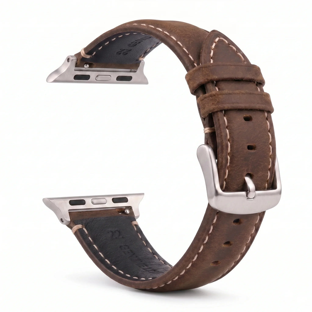 Bracelet de remplacement pour Apple Watch en cuir classique marron argent