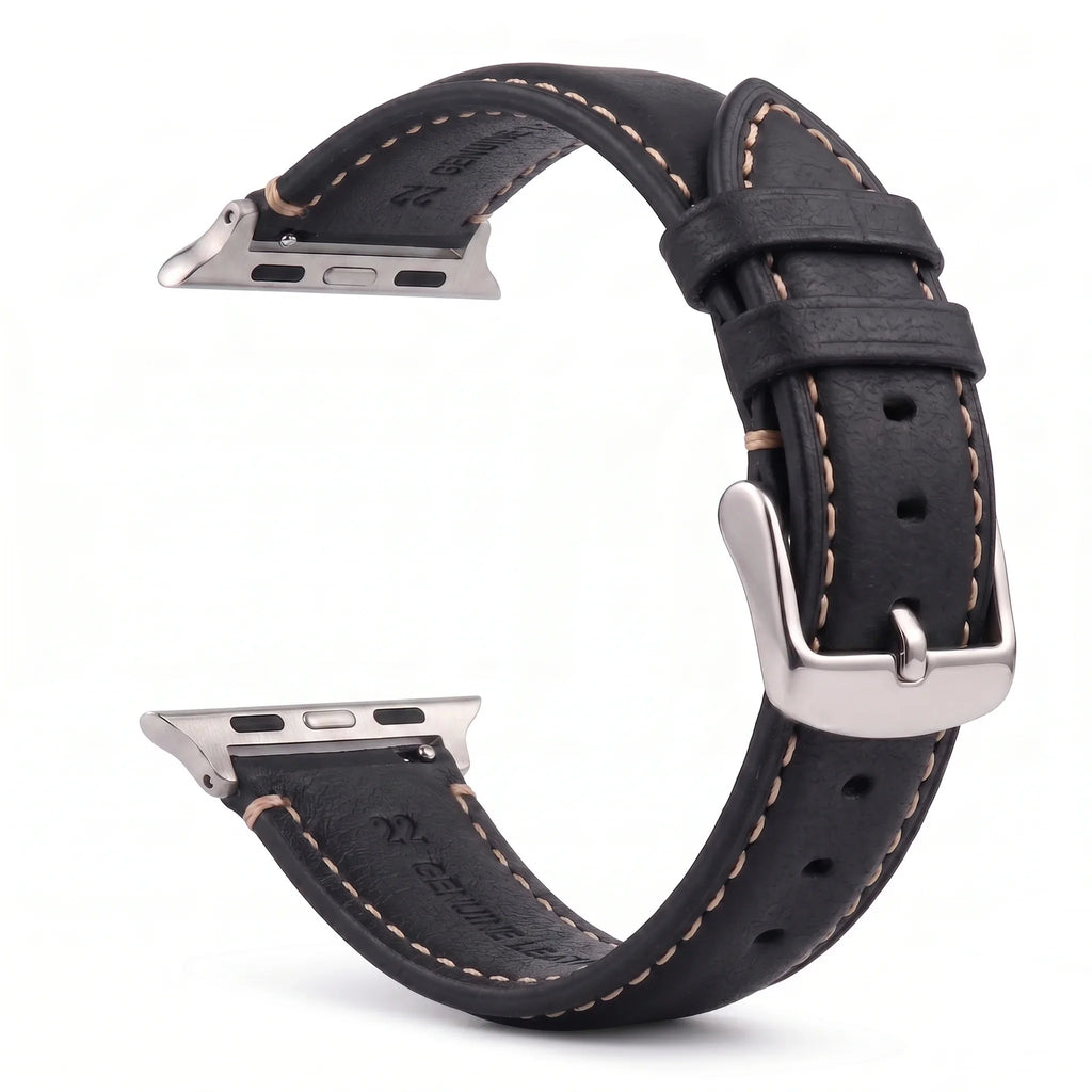 Bracelet de remplacement pour Apple Watch en cuir classique noir argent