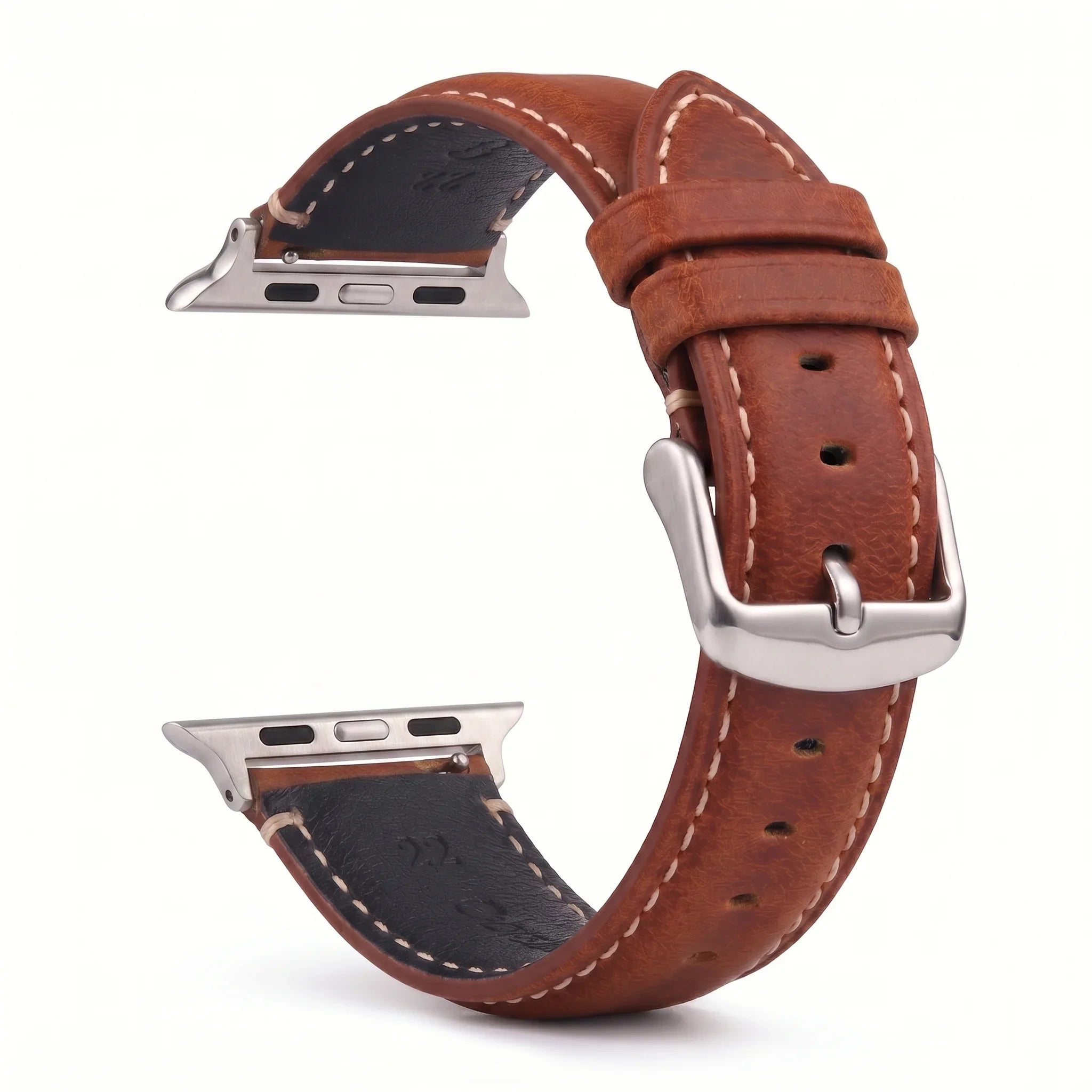 Bracelet de remplacement pour Apple Watch en cuir classique marron argent