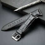Bracelet de remplacement pour Apple Watch en cuir et acier noir