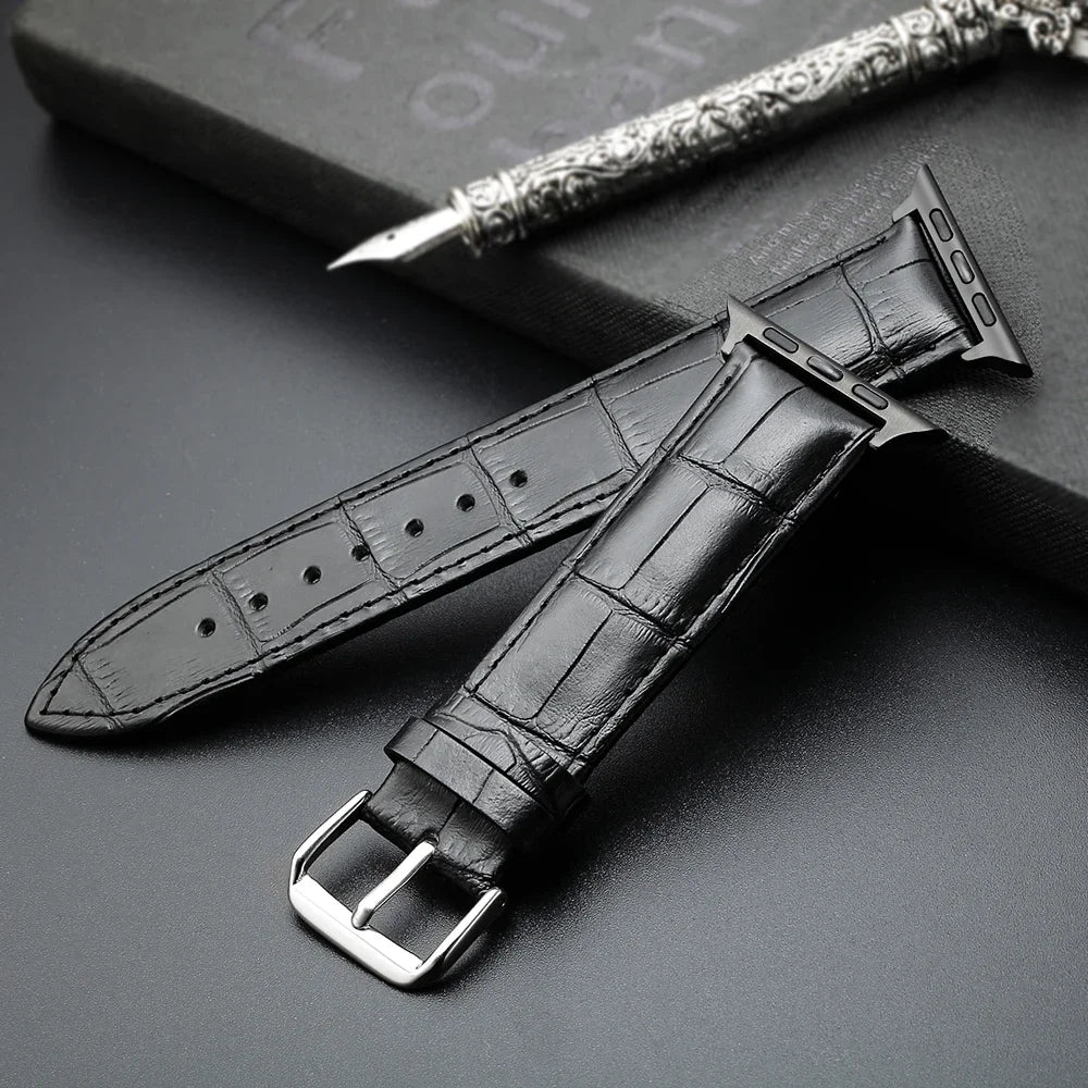 Bracelet de remplacement pour Apple Watch en cuir et acier noir