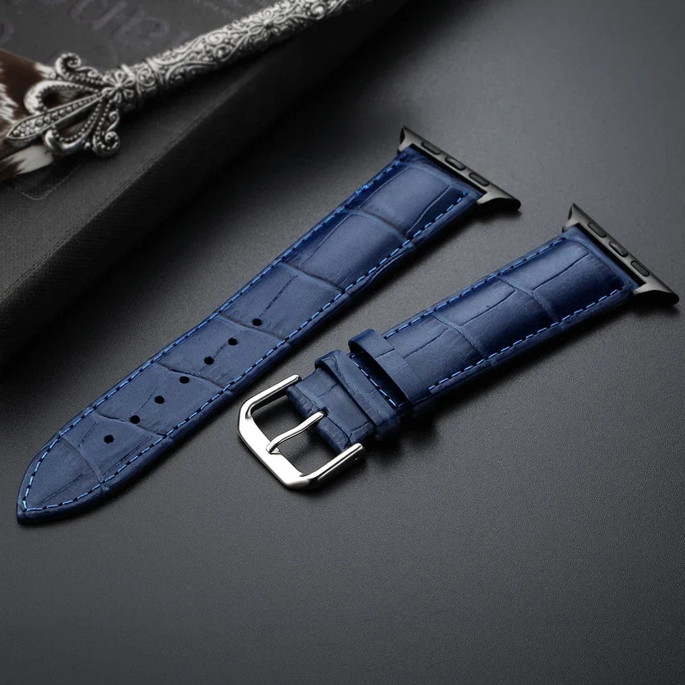 Bracelet de remplacement pour Apple Watch en cuir et acier bleu