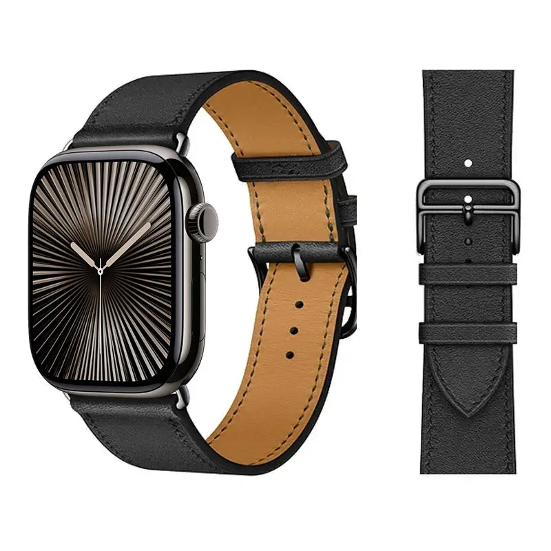 Bracelet de remplacement pour Apple Watch en cuir pour femme et pour homme noir