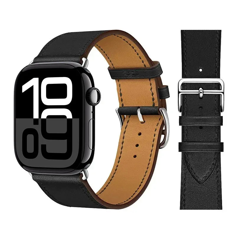 Bracelet de remplacement pour Apple Watch en cuir pour femme et pour homme noir