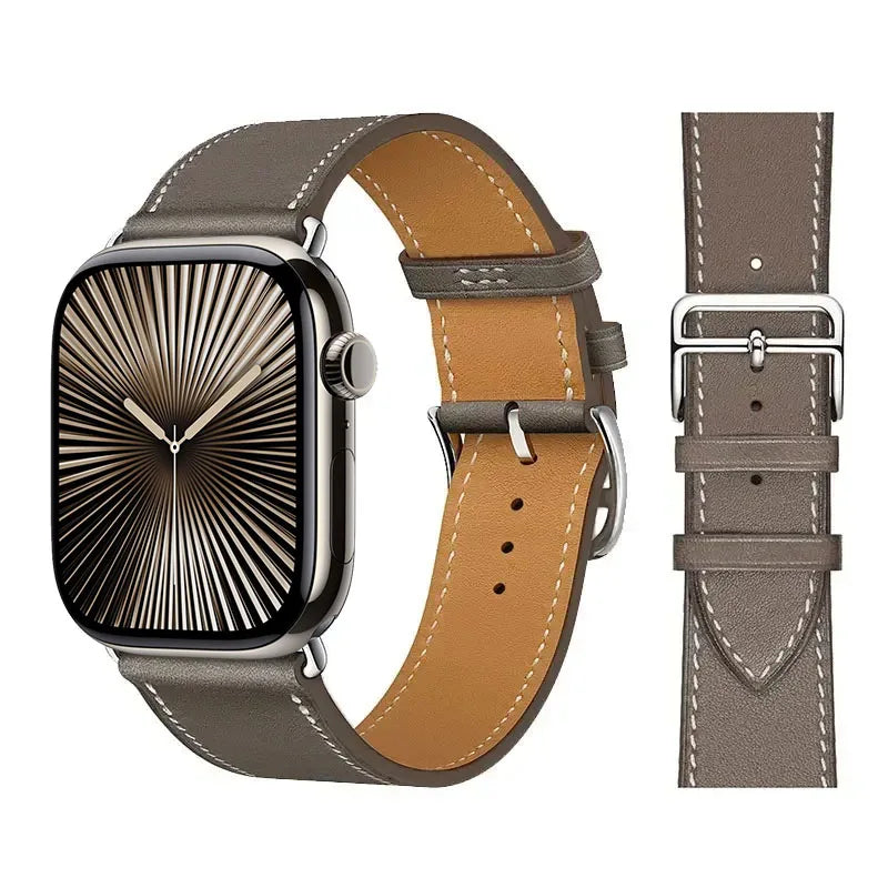 Bracelet de remplacement pour Apple Watch en cuir pour femme et pour homme gris