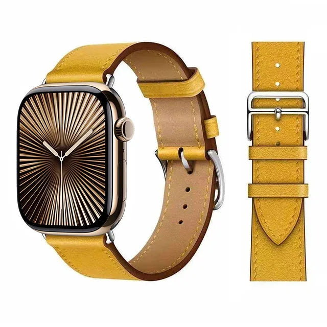 Bracelet de remplacement pour Apple Watch en cuir pour femme et pour homme jaune