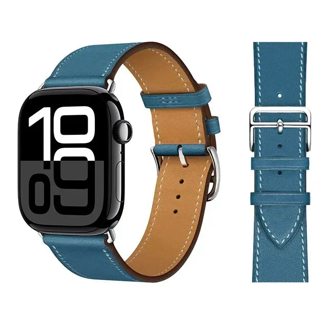 Bracelet de remplacement pour Apple Watch en cuir pour femme et pour homme bleu
