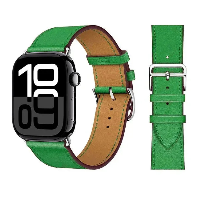 Bracelet de remplacement pour Apple Watch en cuir pour femme et pour homme vert