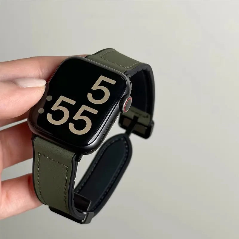 Bracelet de remplacement pour Apple Watch en cuir vert