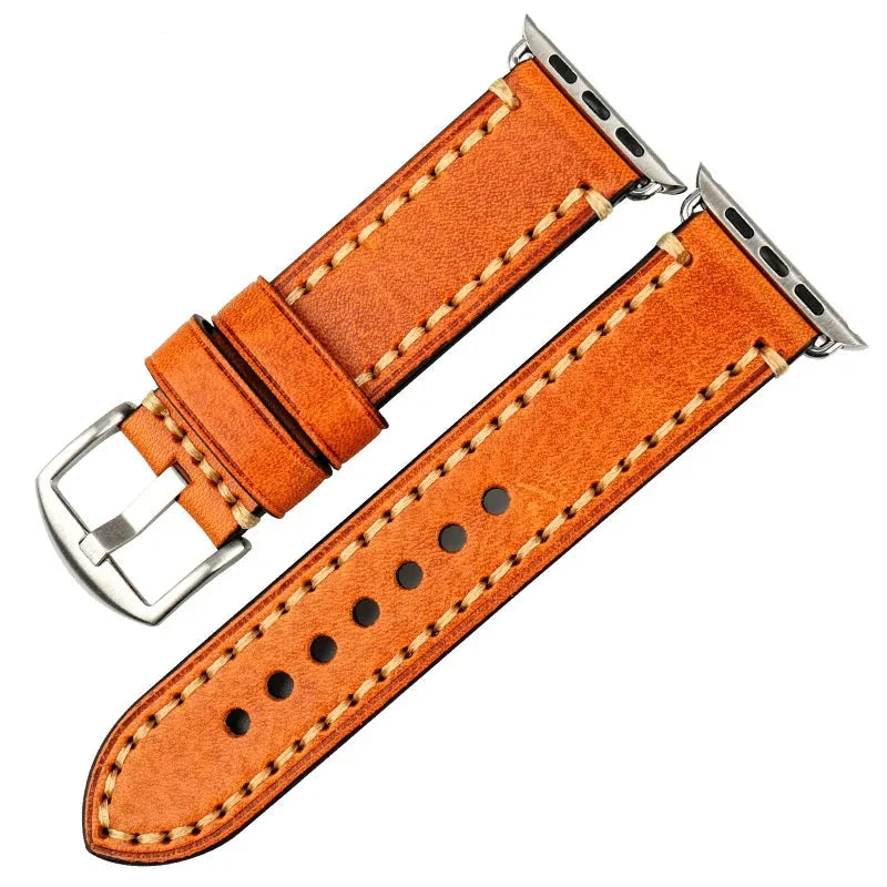 Bracelet de remplacement pour Apple Watch en cuir vieilli orange