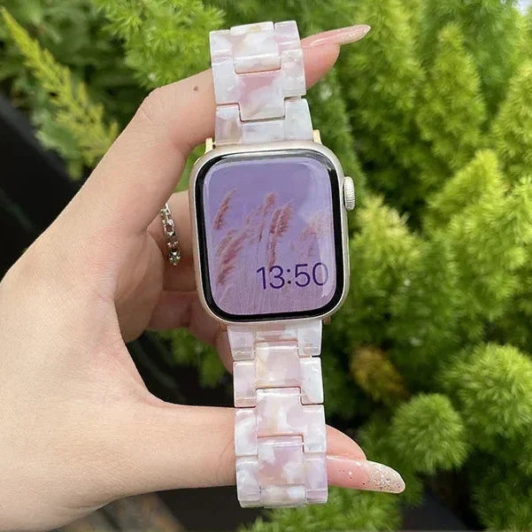 Bracelet de remplacement pour Apple Watch en résine blanc rose
