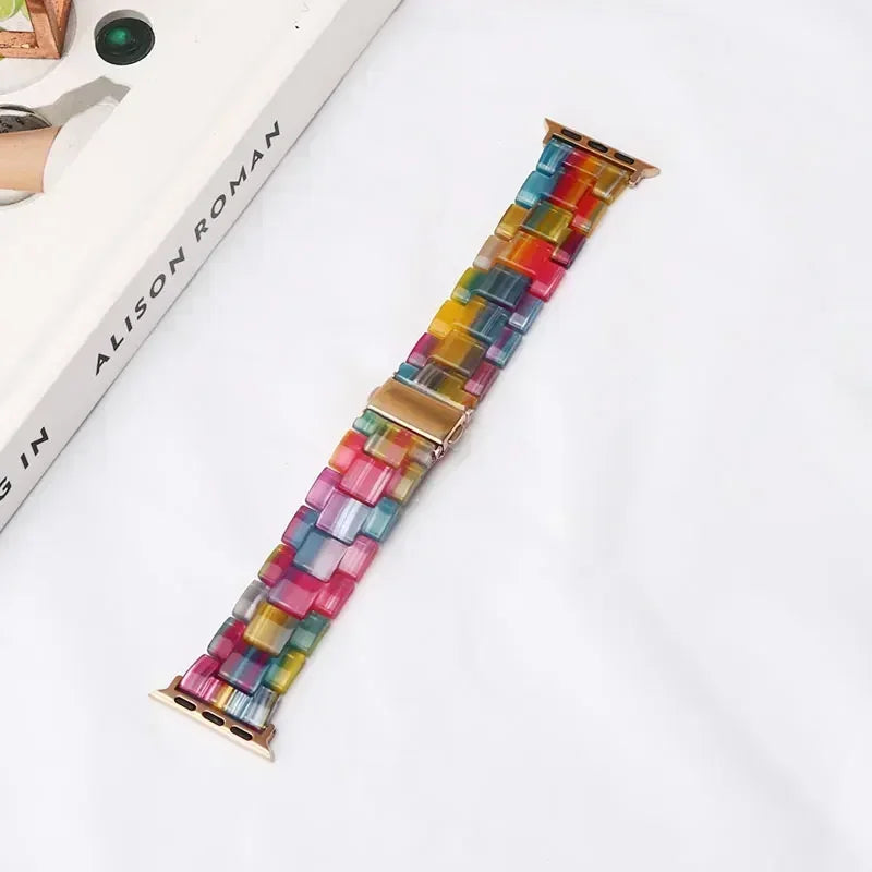 Bracelet de remplacement pour Apple Watch en résine arc en ciel
