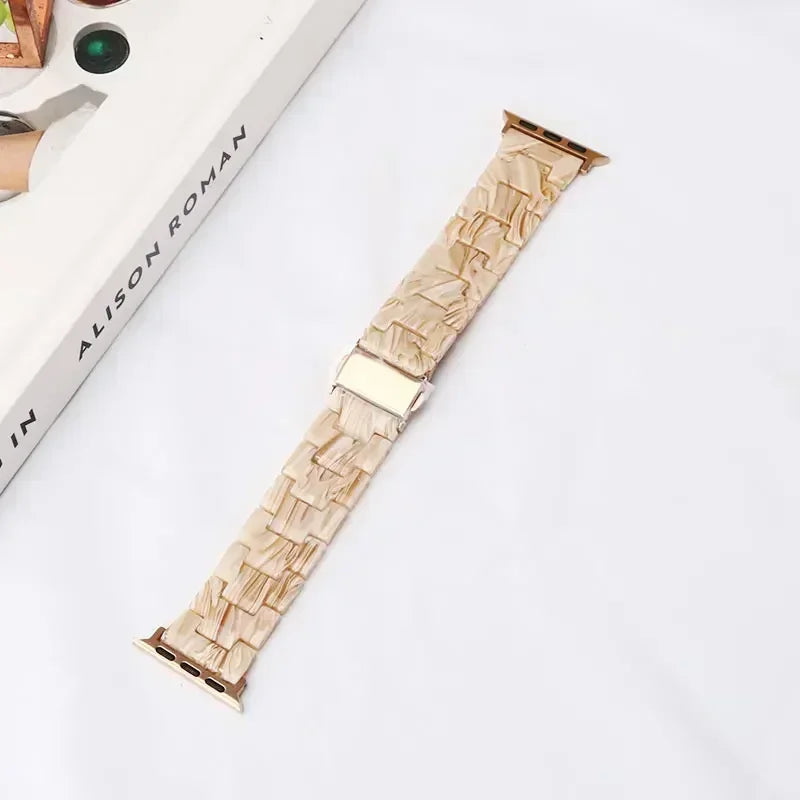 Bracelet de remplacement pour Apple Watch en résine beige et or