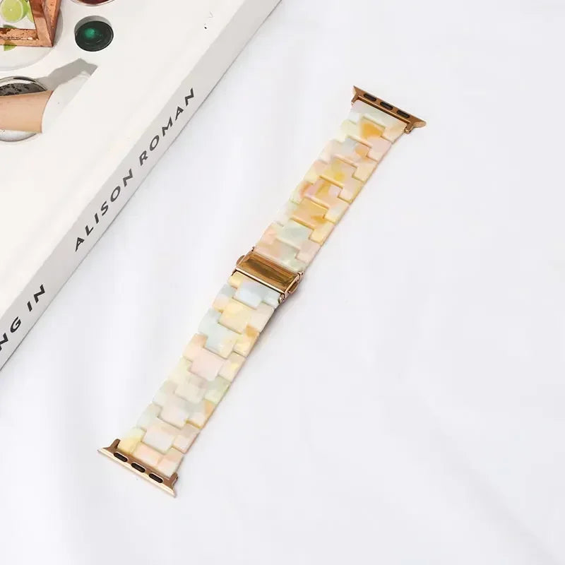 Bracelet de remplacement pour Apple Watch en résine jaune et blanc