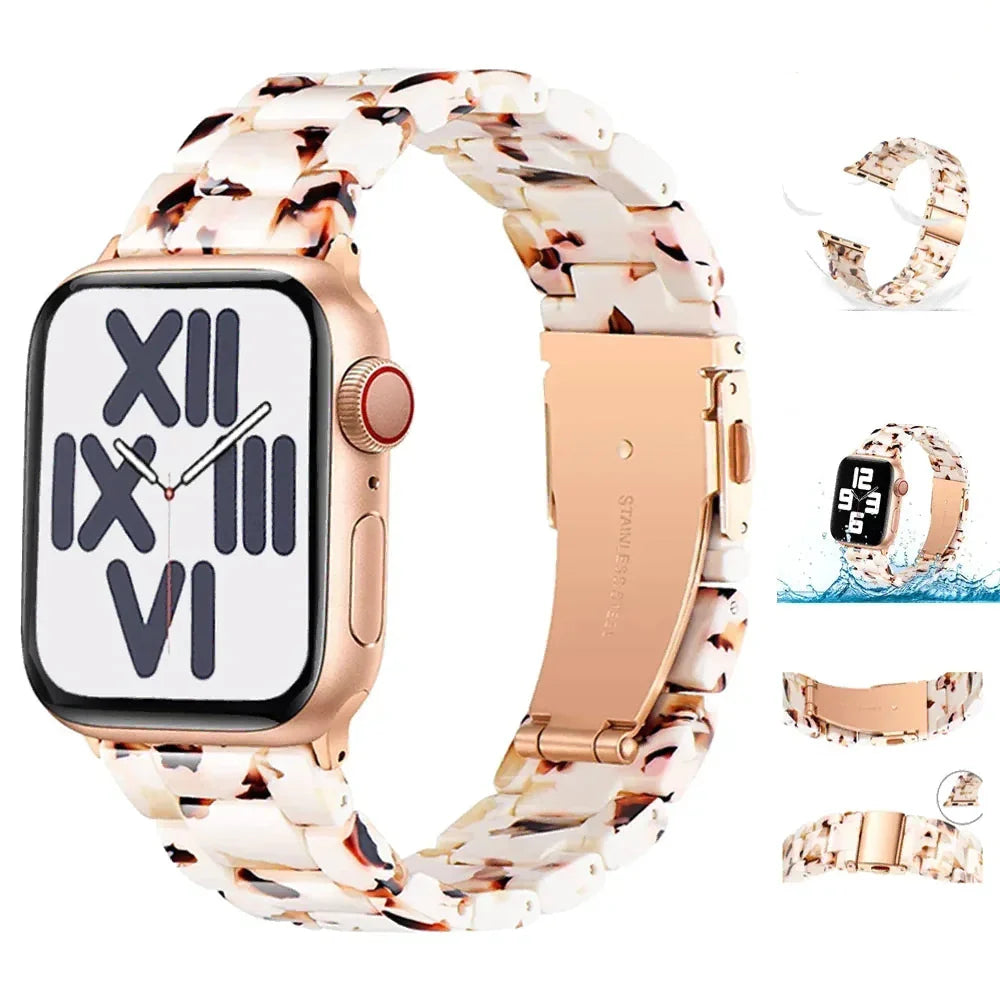 Bracelet de remplacement pour Apple Watch en résine blanc et marron