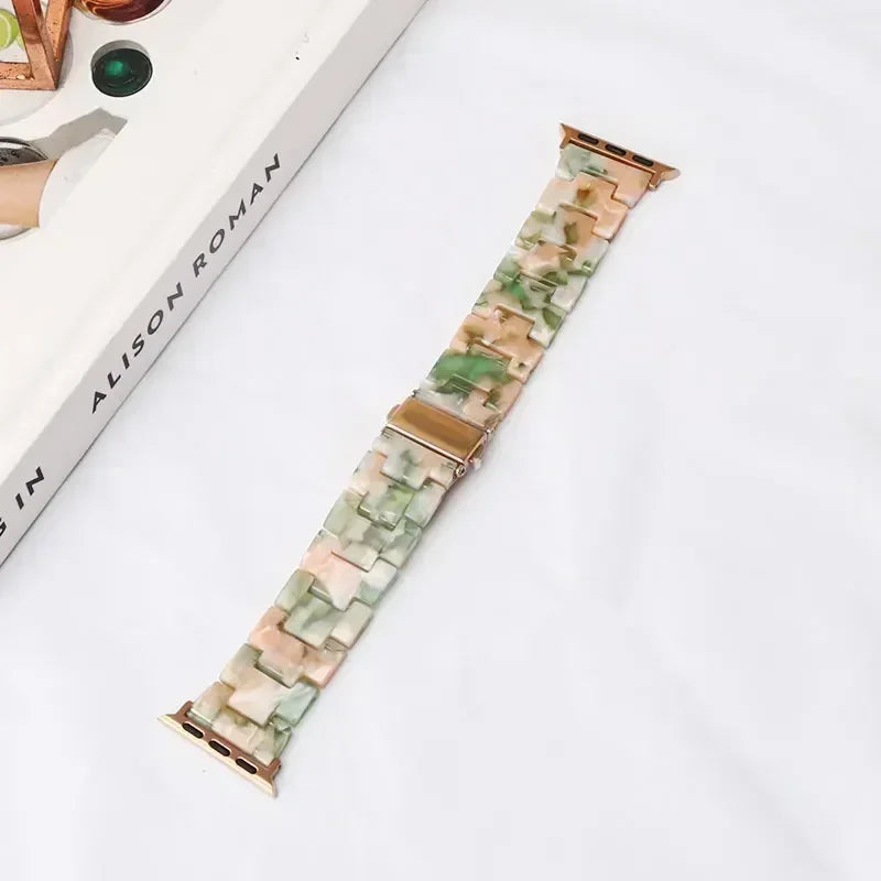 Bracelet de remplacement pour Apple Watch en résine vert rose