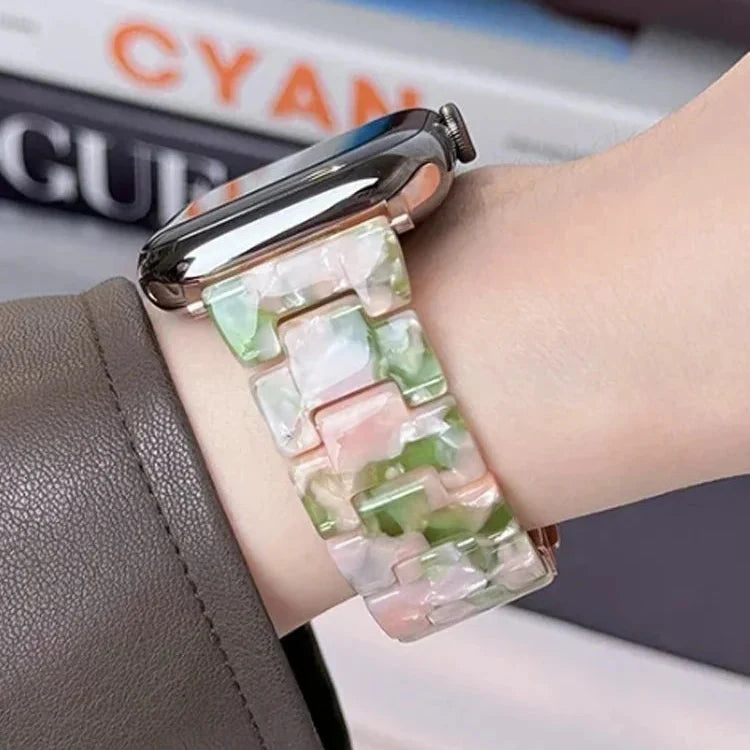 Bracelet de remplacement pour Apple Watch en résine vert rose