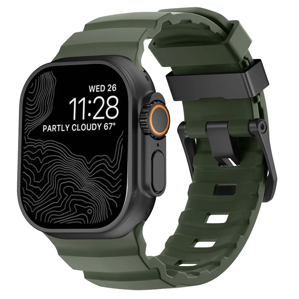 Bracelet de remplacement pour Apple Watch en silicone épais vert noir