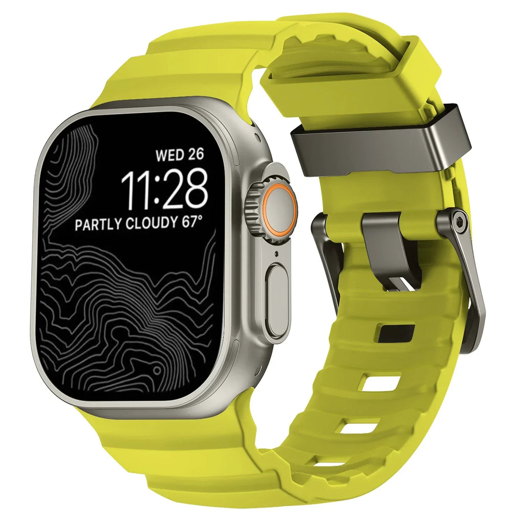 Bracelet de remplacement pour Apple Watch en silicone épais vert jaune