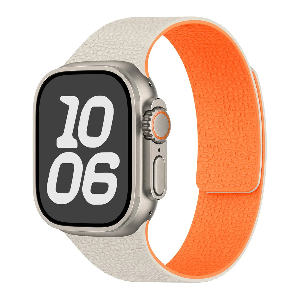 Bracelet de remplacement pour Apple Watch en silicone magnétique beige orange