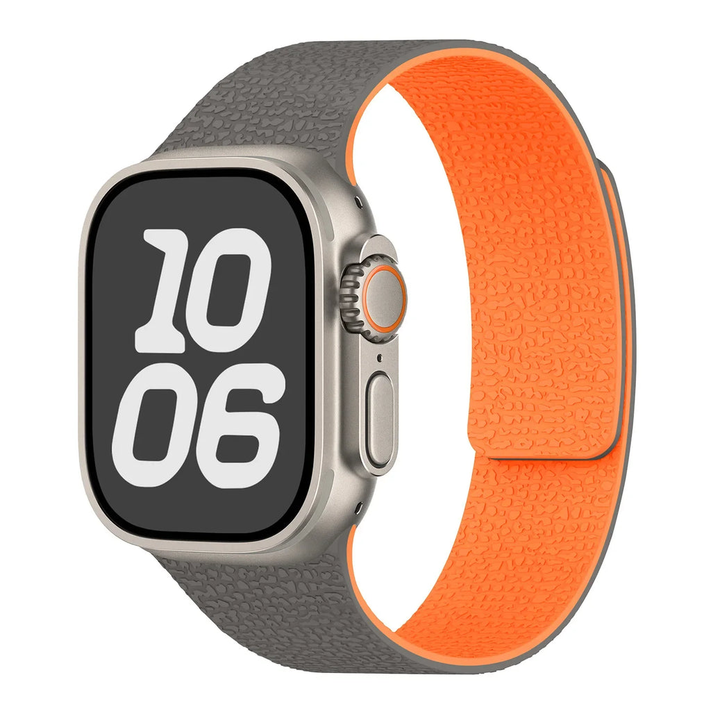 Bracelet de remplacement pour Apple Watch en silicone magnétique gris orange