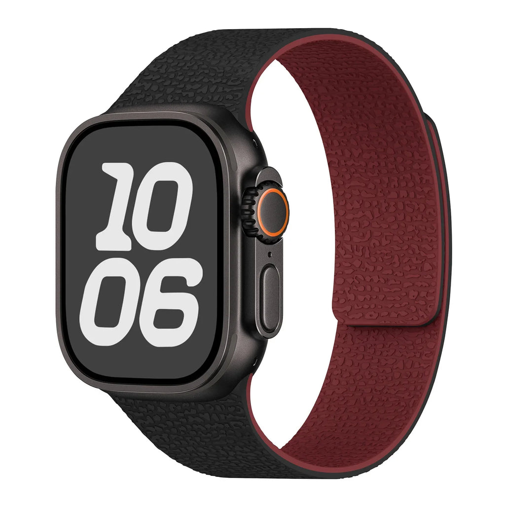 Bracelet de remplacement pour Apple Watch en silicone magnétique noir et bordeau