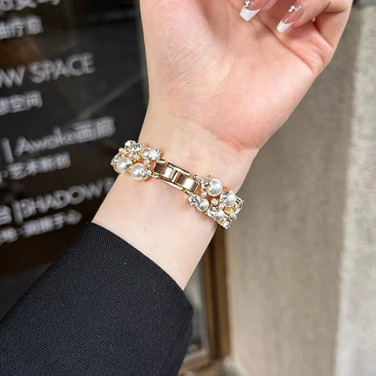 Bracelet de remplacement pour Apple Watch en strass et perles or