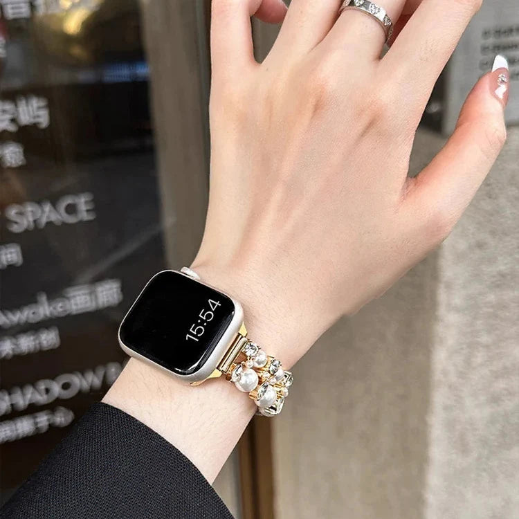 Bracelet de remplacement pour Apple Watch en strass et perles or et perles
