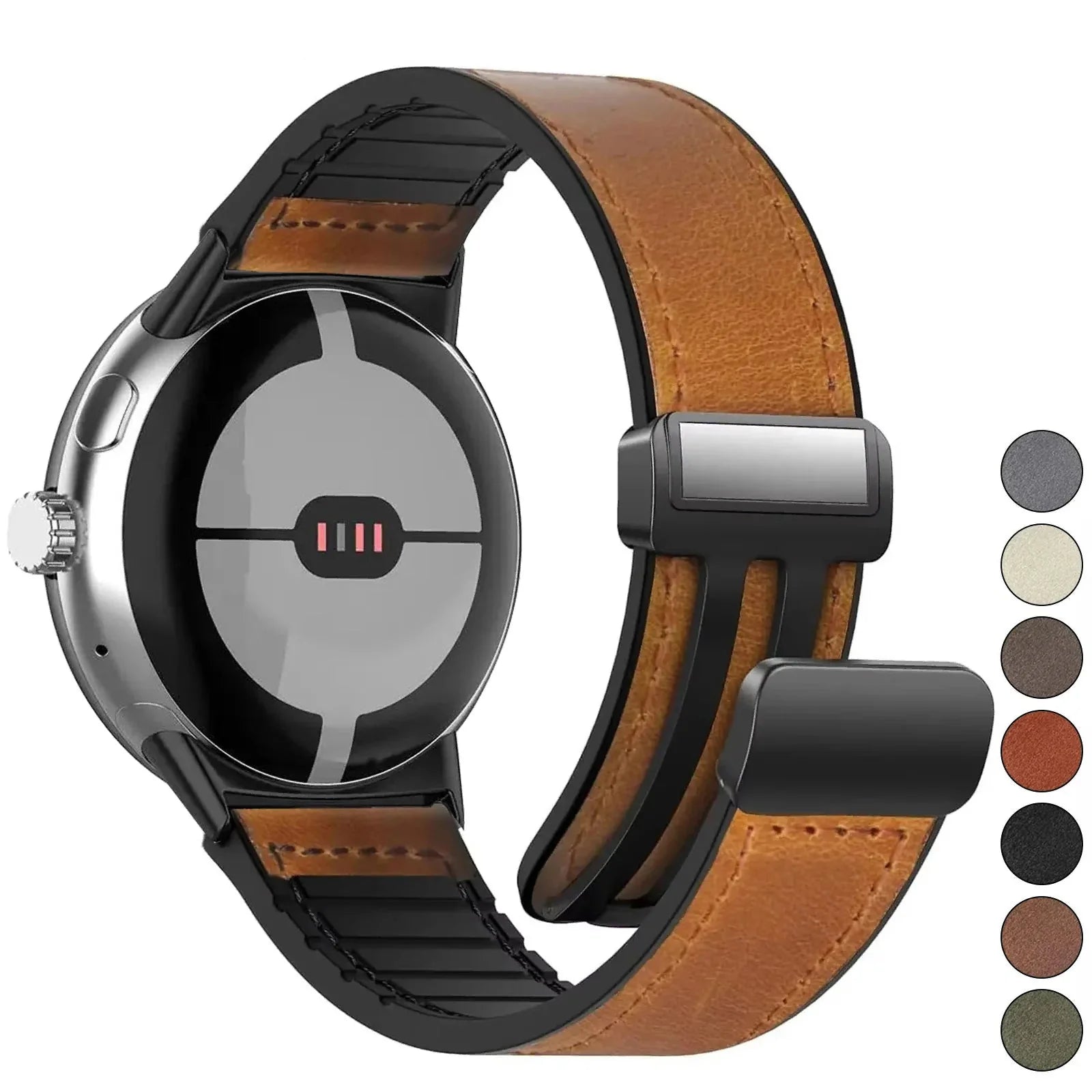 Bracelet de remplacement pour Google Pixel Watch 1, 2, 3, 4, 41 mm, 45mm,en cuir marron 