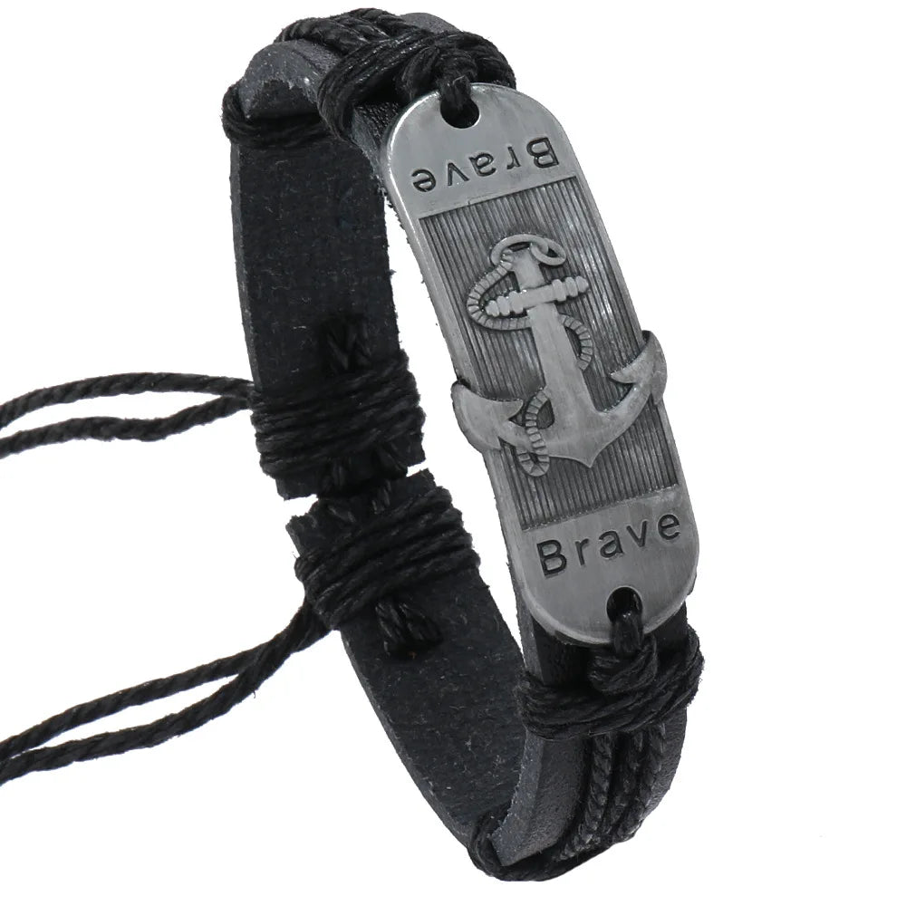 Leather Waves Anchor Bracelet 