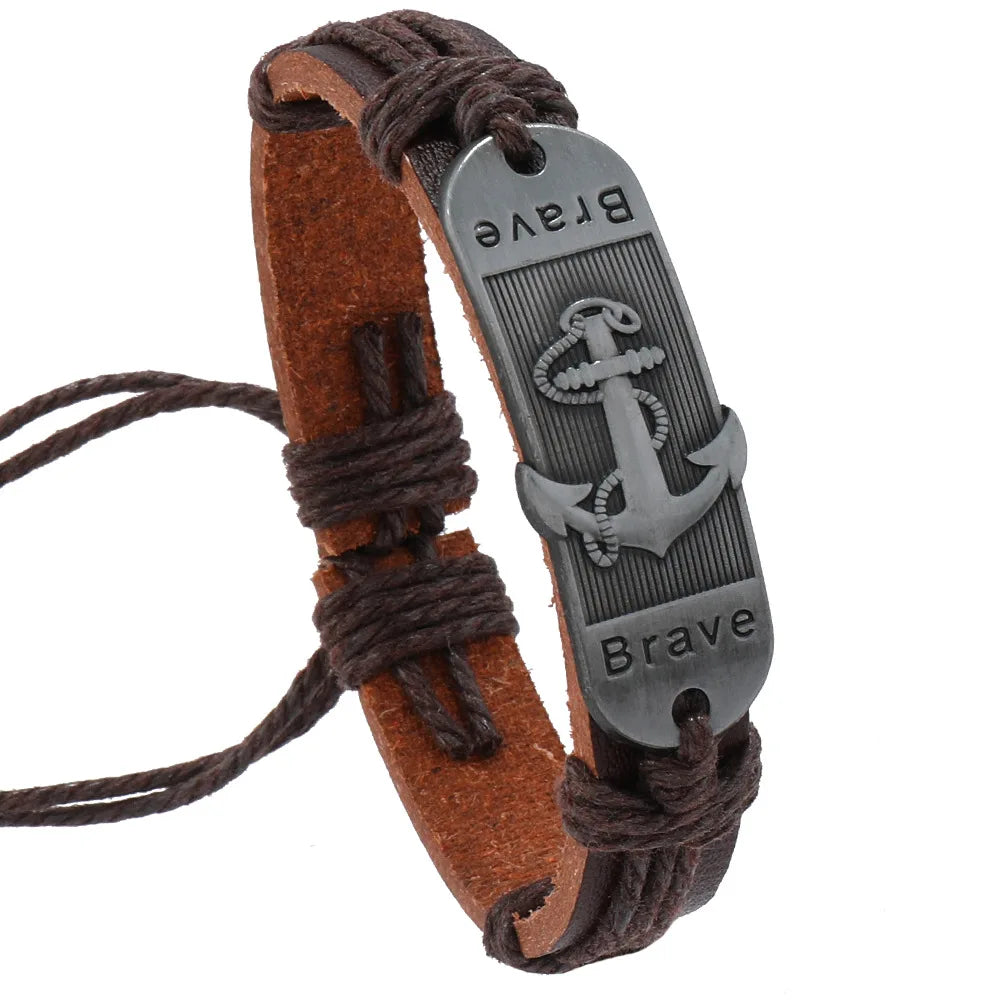 Leather Waves Anchor Bracelet 