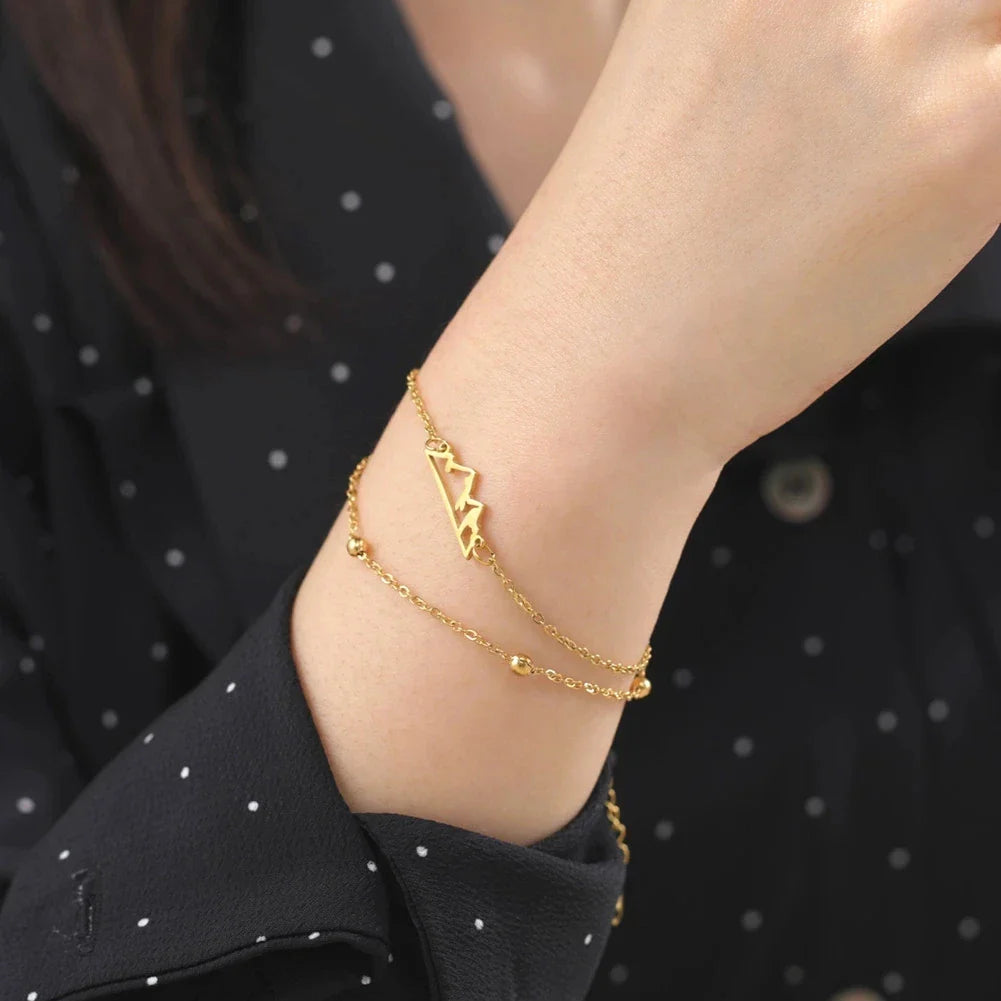Bracelet Double avec Pendentif Montagne or