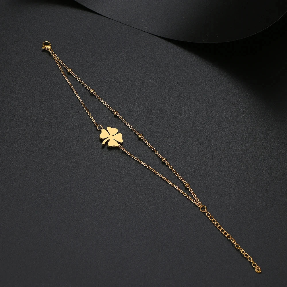 Double Bracelet with 4-Leaf Clover gold