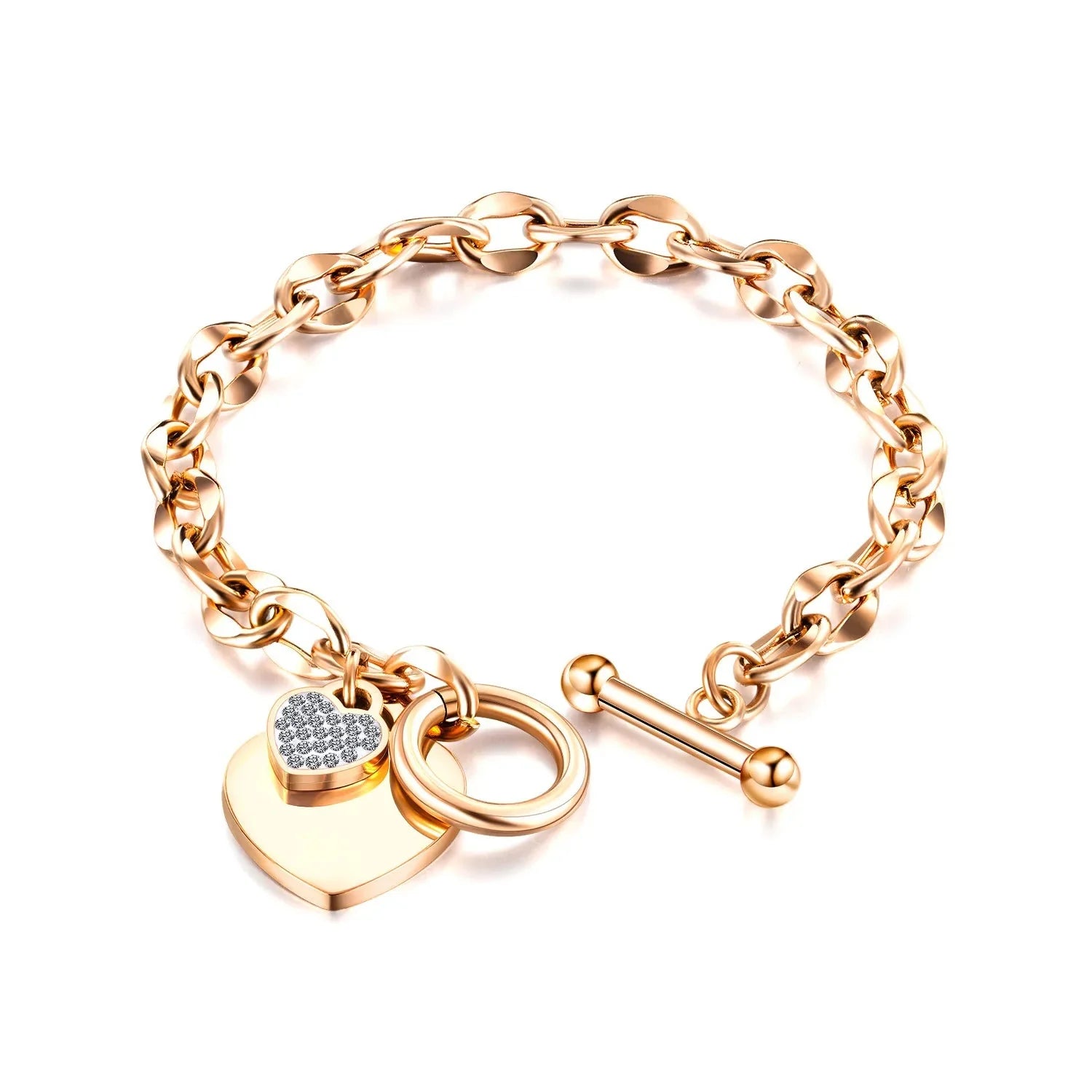 Double Heart Chain Bracelet for Women rose gold