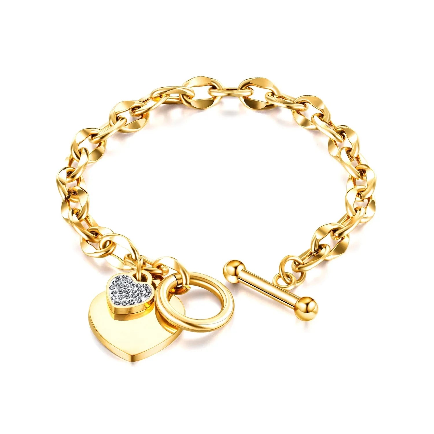 Double Heart Chain Bracelet for Women gold