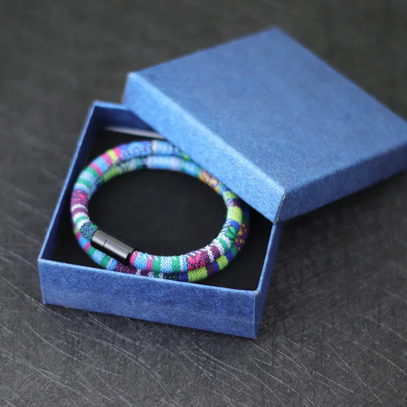 Multicolored Ethnic Double Braided Bracelet blue