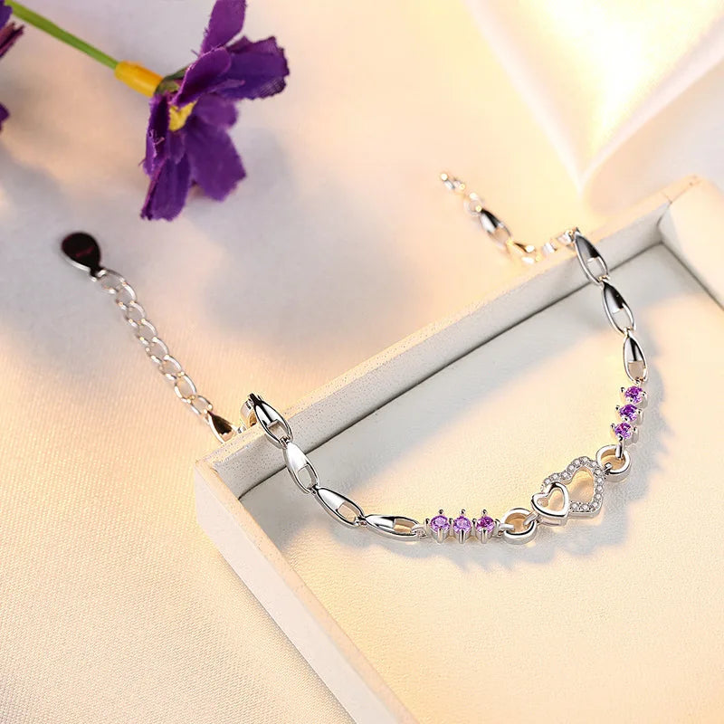 Elegant bracelet with purple Zircon Heart
