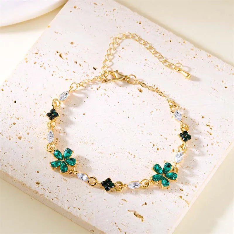 Elegant Bracelet with Green Flowers
