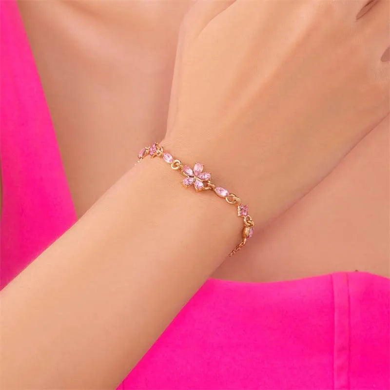Elegant Bracelet with Pink Flowers