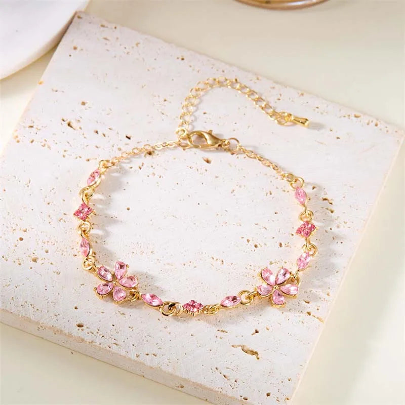 Elegant Bracelet with Pink Flowers