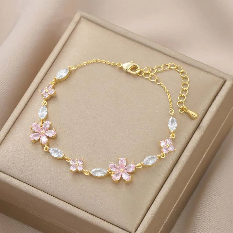 Elegant Bracelet with Pink Flowers