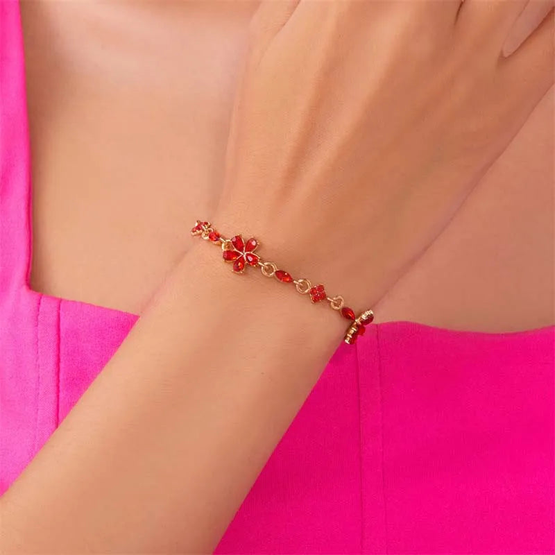 Elegant Bracelet with Red Flowers
