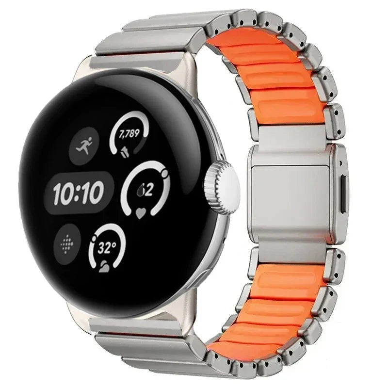 Bracelet en acier inoxydable pour Google Pixel Watch 3, 4, 45mm argent et orange