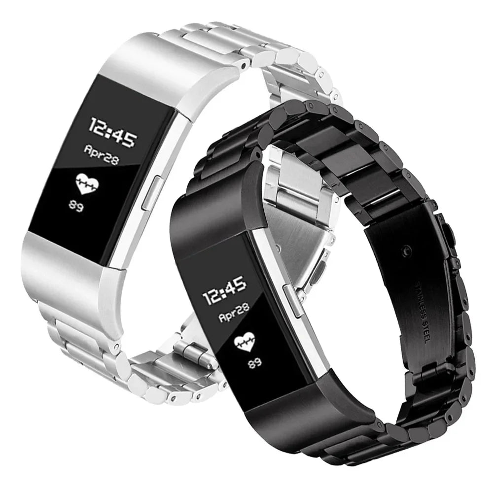 Bracelet en acier pour montre Fitbit Charge 5, Charge 6 argent et noir