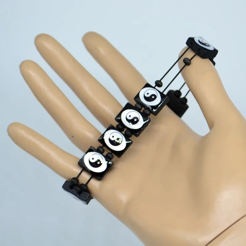 Black and White Yin Yang Wooden Bracelet