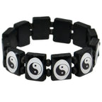 Black and White Yin Yang Wooden Bracelet
