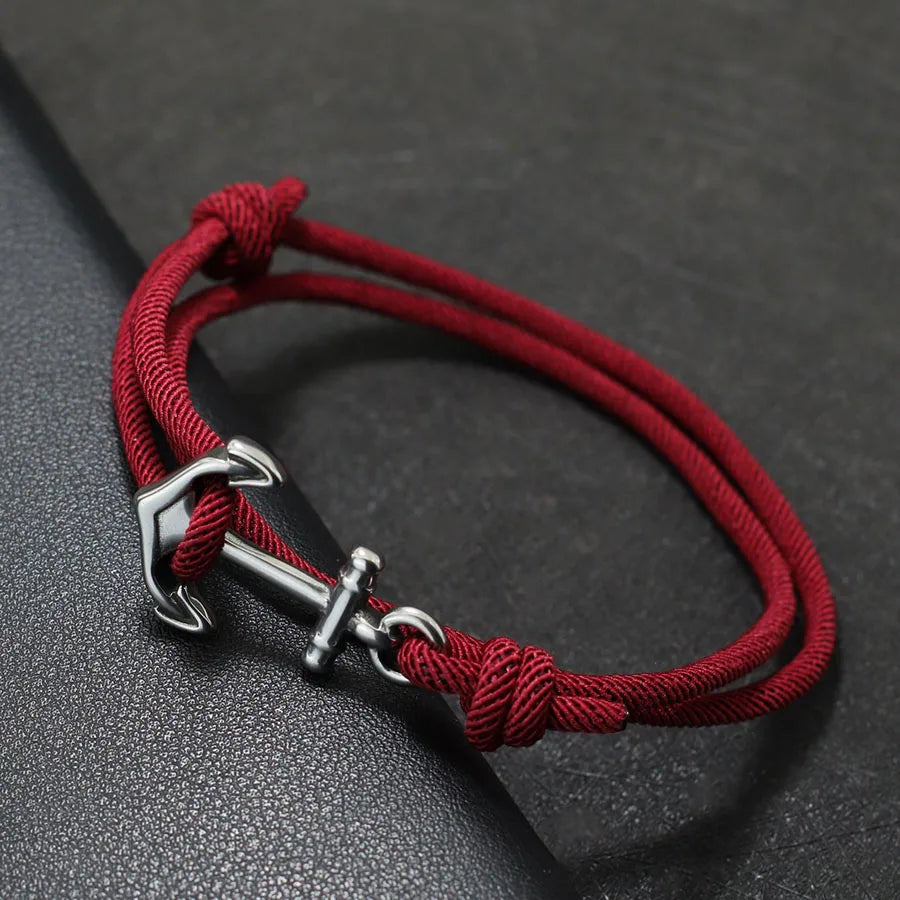 Bracelet en corde ancre bordeaux