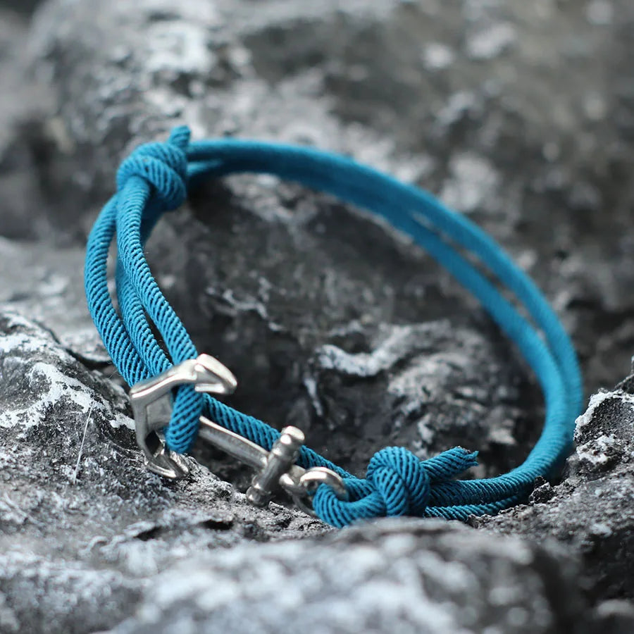 Bracelet en corde ancre bleu